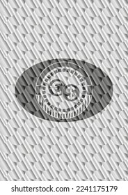 currency exchange icon inside shiny silver badge. Scales pattern. Vector Illustration. Detailed. 