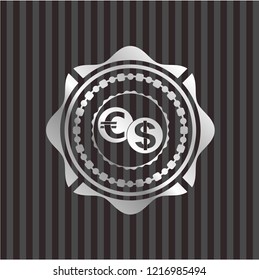 currency exchange icon inside silver badge