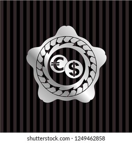 currency exchange icon inside silver shiny badge