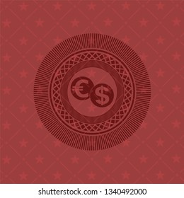 currency exchange icon inside vintage red emblem