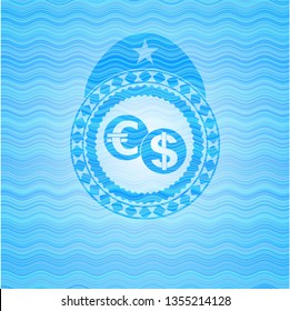 currency exchange icon inside water emblem background.