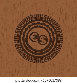 currency exchange icon inside wood emblem. Retro. 