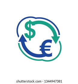 Currency exchange icon or logo template - convertiong dollar to euro - flat modern vector emblem