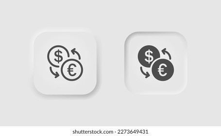 Currency exchange icon in neumorphism style. Icons for business, white UI, UX. Editable stroke. Money conversion symbol. Economy, cost increase, crisis, swap, transfe. Neumorphic style.