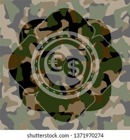 currency exchange icon on camo texture