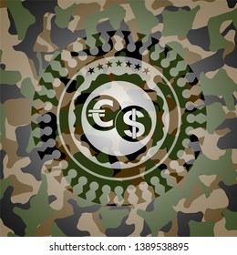 currency exchange icon on camouflage pattern