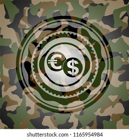 currency exchange icon on camouflaged texture