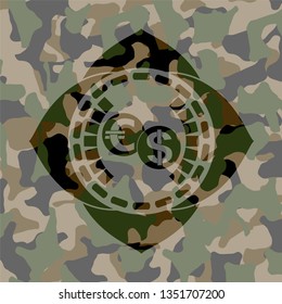 currency exchange icon on camouflaged texture
