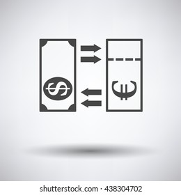 Currency exchange icon on gray background, round shadow. Vector illustration.