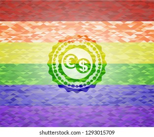 currency exchange icon on mosaic background with the colors of the LGBT flag