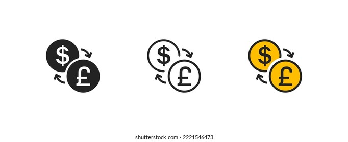 Currency Exchange Icon On White Background. Pound Sterling And Dollar Conversion. Money Conversion Concept. Financial Element. Inflation, Economic Crisis Symbol. Flat Design. Vector Illustration.