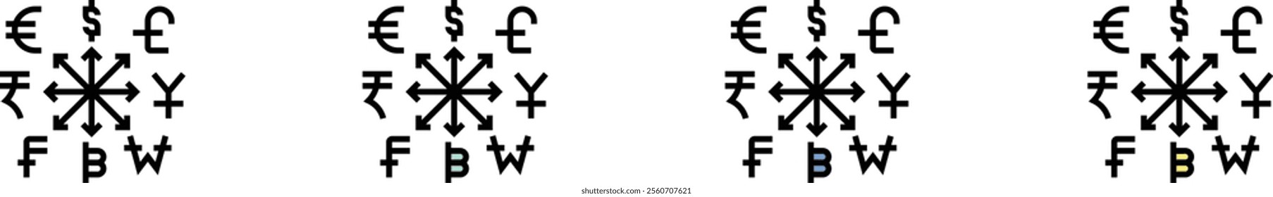 currency exchange icon. Outline, Green, Blue and Yellow Style Design Isolated On White Background