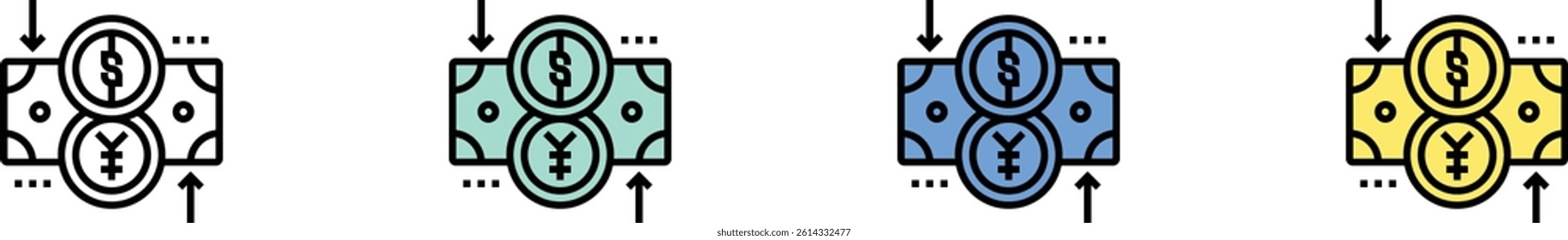 currency exchange icon. Outline, Green, Blue and Yellow Style Design Isolated On White Background