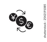 Currency Exchange Icon with Overlapping Currencies, Representing Foreign Exchange, Currency Conversion, and International Financial Transactions