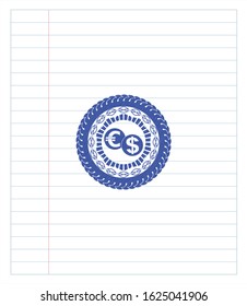 currency exchange icon pen effect. Blue ink. Vector Illustration. Detailed.