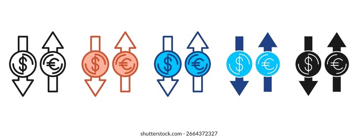 Conjunto de iconos de cambio de divisas Colección de estilos múltiples