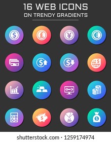currency exchange icon set. currency exchange web icons on round trendy gradients