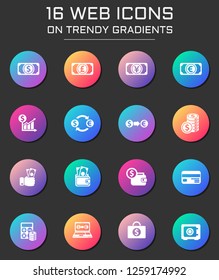 currency exchange icon set. currency exchange web icons on round trendy gradients