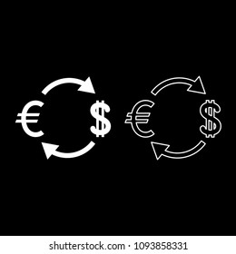 Currency exchange icon set white color outline