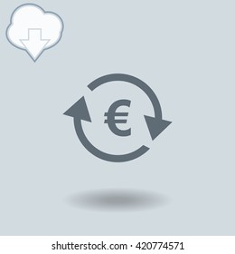 Currency exchange icon with shadow. Cloud of download with arrow.