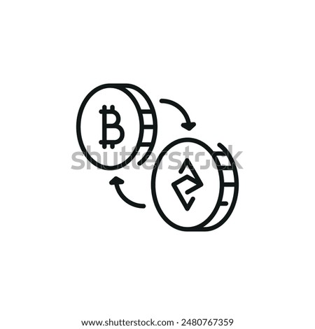 Currency Exchange icon. A sleek design of arrows encircling a Bitcoin and coin sign, symbolizing the exchange between cryptocurrencies and fiat money. Vector illustration