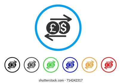 Currency Exchange icon. Vector illustration style is a flat iconic currency exchange grey rounded symbol inside light blue circle with black, gray, green, blue, red, orange color variants.
