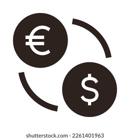 Währungswechselsymbol, Vektorgrafik. Bürosymbol. Dollar- und Euro-Zeichen einzeln auf weißem Hintergrund