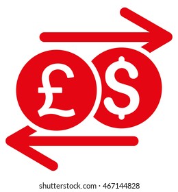 Currency Exchange icon. Vector style is flat iconic symbol with rounded angles, red color, white background.
