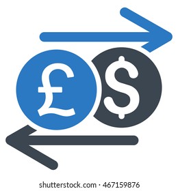 Currency Exchange icon. Vector style is bicolor flat iconic symbol with rounded angles, smooth blue colors, white background.
