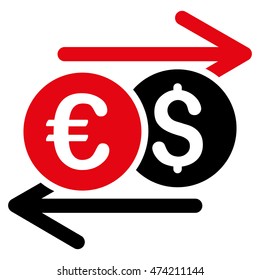 Currency Exchange icon. Vector style is bicolor flat iconic symbol, intensive red and black colors, white background.