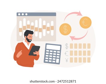 Currency exchange isolated concept vector illustration. Foreign exchange market rate, bank cash money offering, booth and teller station, forex broker, financial institution vector concept.