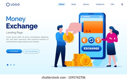 Currency exchange landing page website illustration vector template