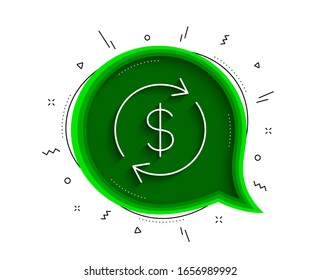 Währungswechselzeilensymbol. Chatblase mit Schatten. Geldüberweisungszeichen. Dollar im Rotationspfeilsymbol Dünne Linie nutzte Austauschsymbol. Vektorillustration