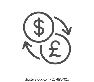 Currency exchange line icon. Dollar to Pound money sign. Convert currency symbol. Quality design element. Linear style currency exchange icon. Editable stroke. Vector