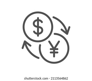 Currency exchange line icon. Dollar to Yen money sign. Convert currency symbol. Quality design element. Linear style currency exchange icon. Editable stroke. Vector