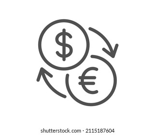 Currency exchange line icon. Dollar to Euro money sign. Convert currency symbol. Quality design element. Linear style currency exchange icon. Editable stroke. Vector