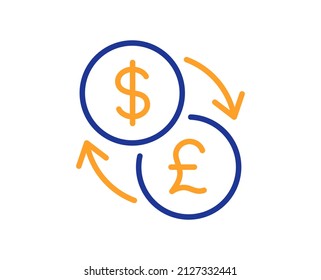 Currency exchange line icon. Dollar to Pound money sign. Convert currency symbol. Colorful thin line outline concept. Linear style currency exchange icon. Editable stroke. Vector
