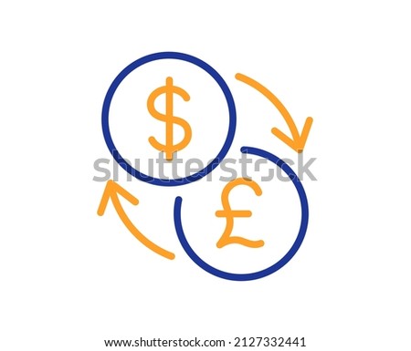 Currency exchange line icon. Dollar to Pound money sign. Convert currency symbol. Colorful thin line outline concept. Linear style currency exchange icon. Editable stroke. Vector