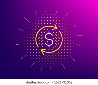 Currency exchange line icon. Halftone pattern. Money Transfer sign. Dollar in rotation arrow symbol. Gradient background. Dollar exchange line icon. Yellow halftone pattern. Vector