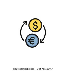 Symbol für die Vektorgrafik der Wechselkursposition. Dollar, Euro, Umrechnung. Finanzierungskonzept. Kann für Themen wie Banking, Börse, Handel verwendet werden