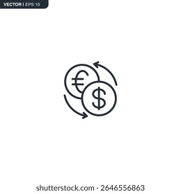 Ícone linear de câmbio de moeda. Ideal para aplicativos que lidam com câmbio, conversões financeiras