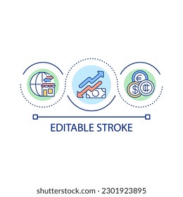 Currency exchange loop concept icon. Weak and strong currency. Banknotes value. Inflation abstract idea thin line illustration. Isolated outline drawing. Editable stroke. Arial font used