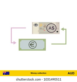 Currency exchange, money exchange. Australian dollar banknote.