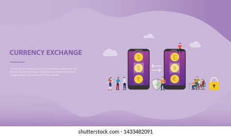 currency exchange money concept with mobile smartphone apps with options business technology for website template or landing homepage - vector