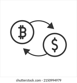 Currency exchange. Money conversion. Bitcoin to dollar icon concept isolated on white background. Vector illustration