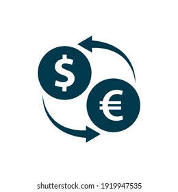 Currency exchange. Money conversion. Euro to dollar icon concept isolated on white background. Vector illustration