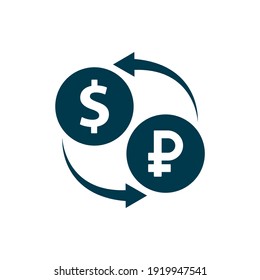 Currency exchange. Money conversion. Ruble to dollar icon concept isolated on white background. Vector illustration