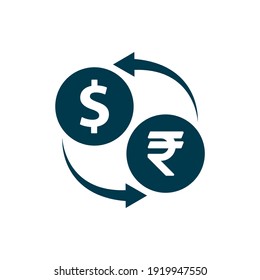 Currency exchange. Money conversion. Rupee to dollar icon concept isolated on white background. Vector illustration
