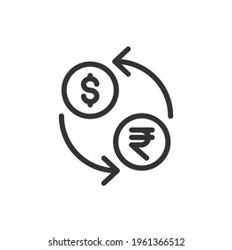 Currency exchange. Money conversion. Rupee to dollar line icon concept isolated on white background. Vector illustration