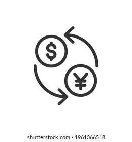 Currency exchange. Money conversion. Yen to dollar line icon concept isolated on white background. Vector illustration